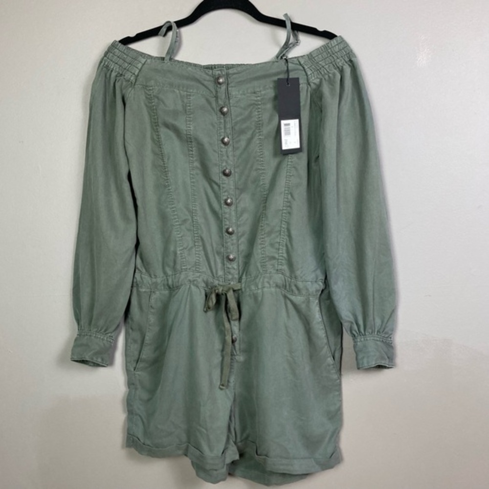 The Kooples romper size small NWT off the shoulder long sleeve utility military